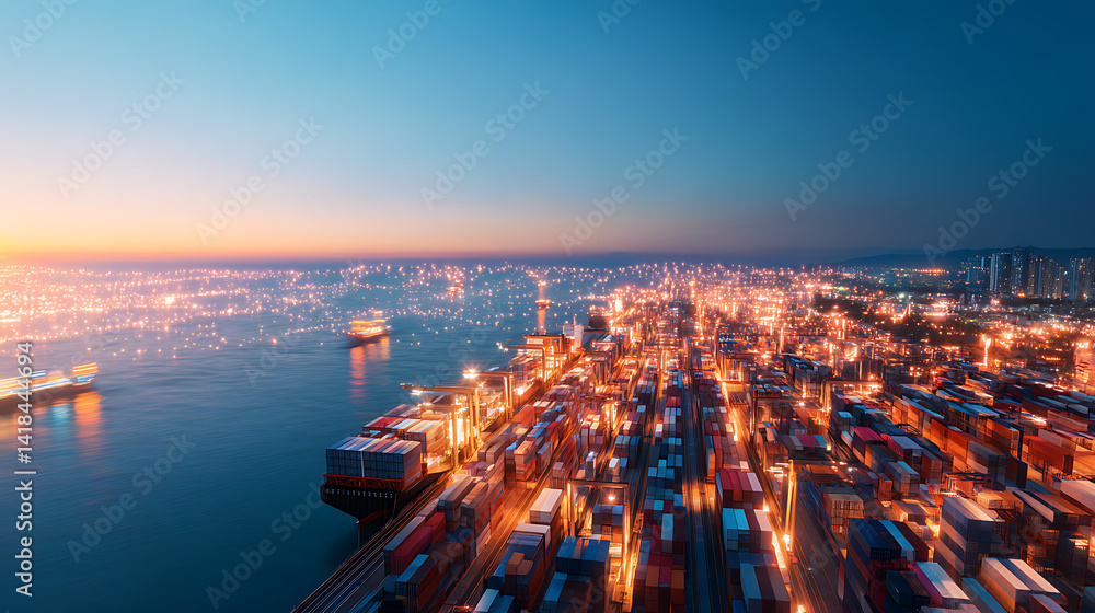 Poster hyper-chromatic supply chain resilience global logistics visualization of cargo container dynamics i