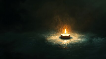 Fototapeta premium Single candle burning complete darkness soft glo