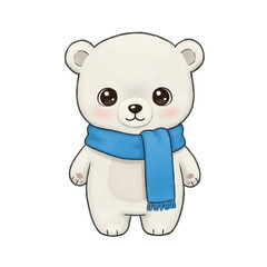 Fototapeta premium Cute cartoon polar bear with blue scarf illustration vector art design