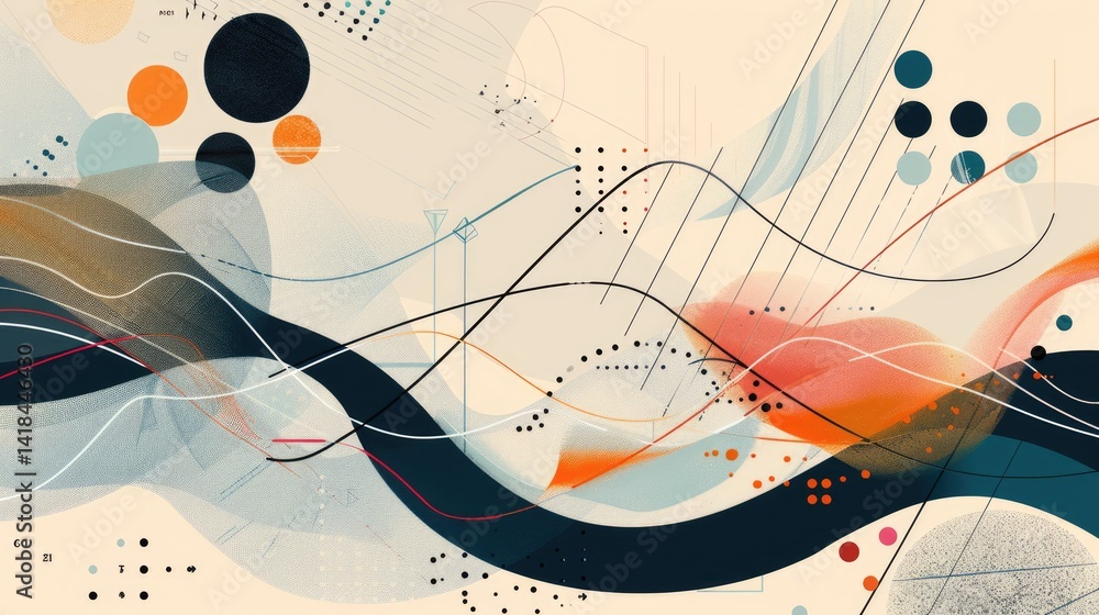 Poster abstract colorful geometric shapes effect on surface of digital cyber design express scene of cybers