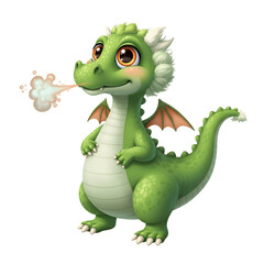 Obraz premium Cute cartoon green dragon illustration for kids children fantasy dragon art