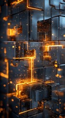Fototapeta premium Glowing Cubes Abstract Background with Light Trails