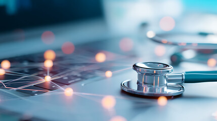 Next-Gen Healthcare Innovation Advanced Diagnostic Stethoscope with Neural Network Connectivity - Immersive Digital Medical Technology Visualization