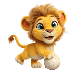 Cute cartoon lion cub playing soccer ball illustration for kids and children