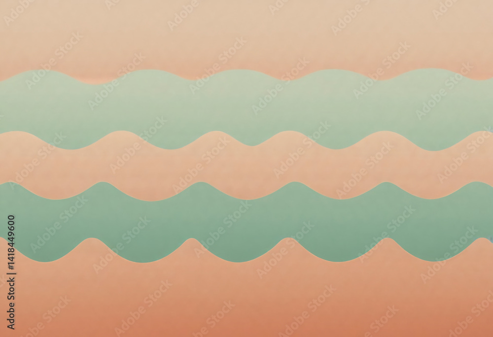 Poster lush gradients of soft peach and soothing green create undulating waves that evoke tranquility, capt