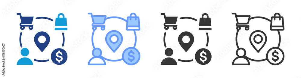 Poster shopping centers icon set multiple style collection