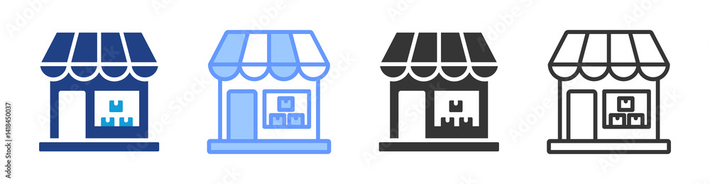 Poster pop up shops icon set multiple style collection