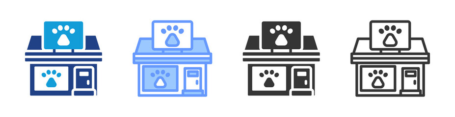 Pet Stores icon set multiple style collection