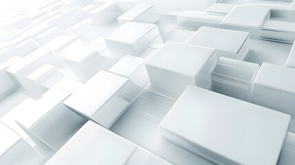 Modern abstract white background, sleek geometric square structure, futuristic tech-inspired light reflections, depth and layering effect, high resolution.