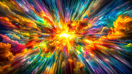 Colorful explosion, abstract art, energy burst, vibrant background
