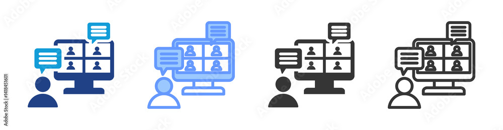 Poster online discussion icon set multiple style collection