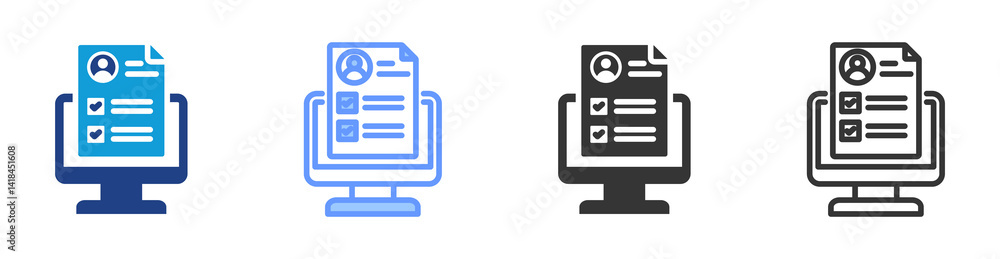 Poster online assessment icon set multiple style collection