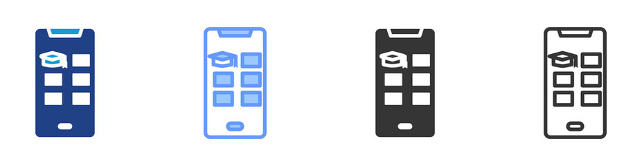Mobile Learning Apps icon set multiple style collection