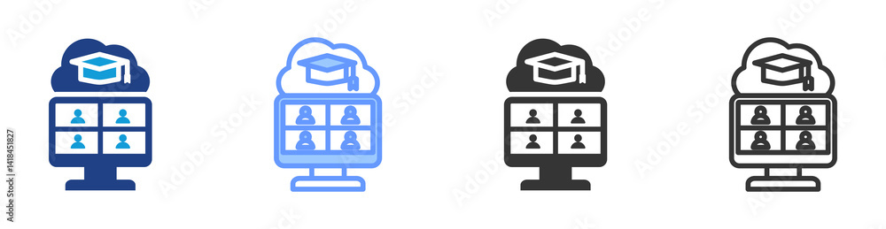 Poster virtual study groups icon set multiple style collection