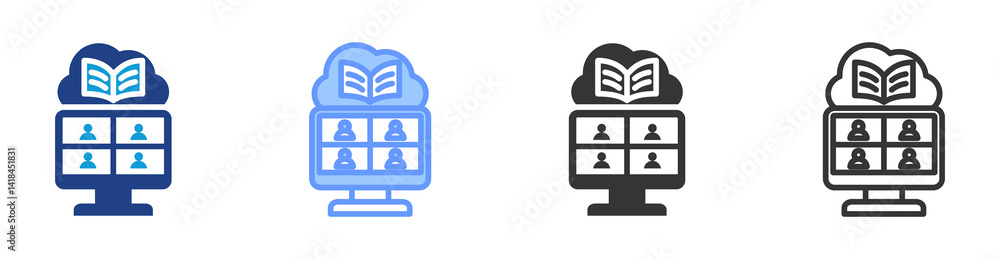 Poster online course icon set multiple style collection