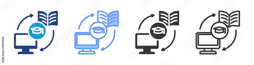 Poster Blended Learning icon set multiple style collection