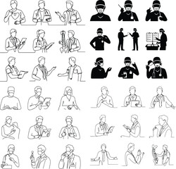 Fototapeta premium Doctors Silhouette Drawing Set | Medical Staff Vector Art Doctor Line Sketch Silhouettes | Healthcare Worker Outline Icons