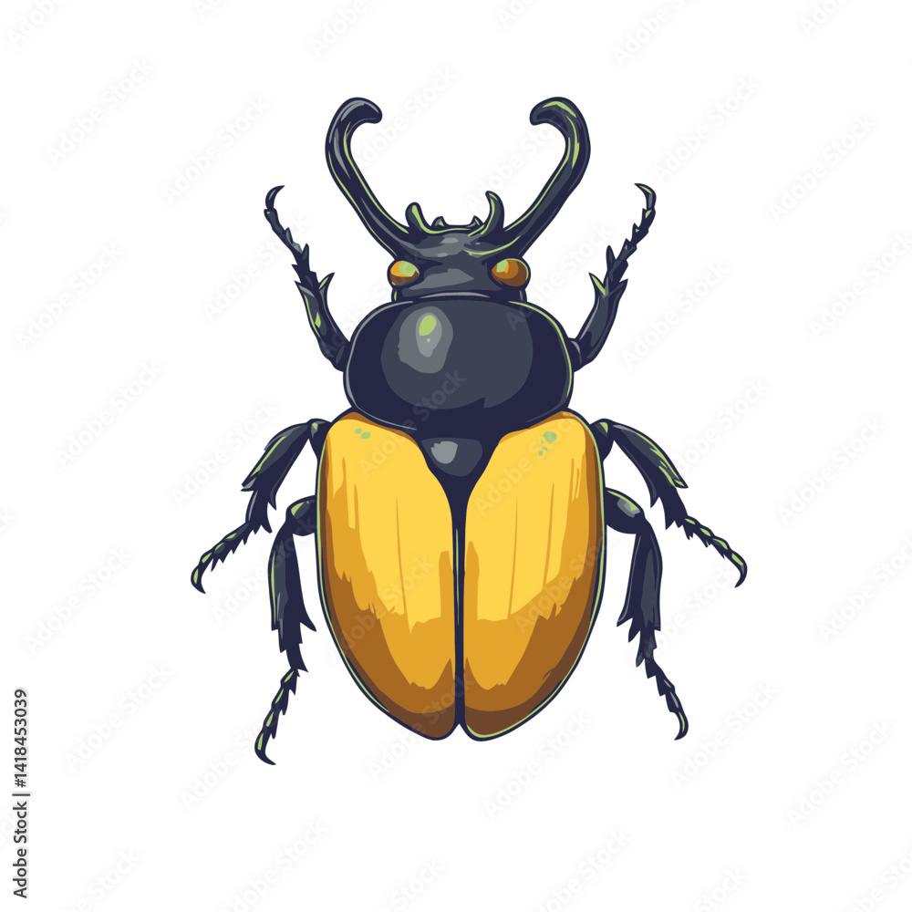 Poster colorful flat cartoon representation of a beetle with distinct features and unique coloration design