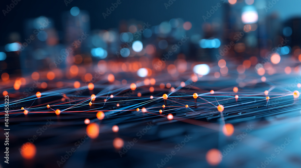 Poster quantum connectivity visualization immersive digital ecosystem with luminescent network nodes - futu