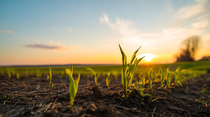 Eco-Optimized Spring Planting World Microvolunteering Day Sunset Agricultural Revival, Sustainable Community Seedling Growth and Climate Resilience Narrative