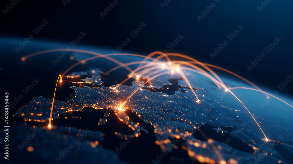 Aufkleber global digital nexus illuminated network connectivity visualizing worldwide data exchange and intern