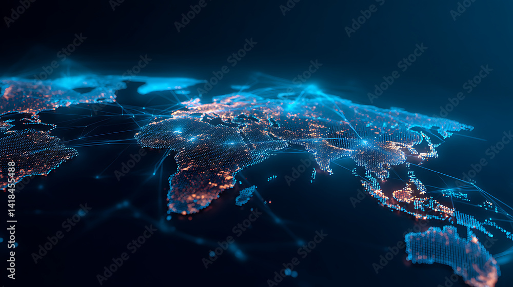 Aufkleber global digital nexus illuminated network connectivity visualizing worldwide data exchange and intern