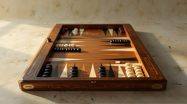 Backgammon Board with Black and White Pieces for Game Night
