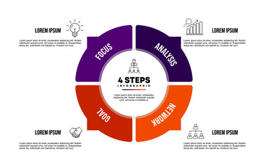 Circle chart infographic template with 4 options for strategy presentations. Vector illustration Eps	

