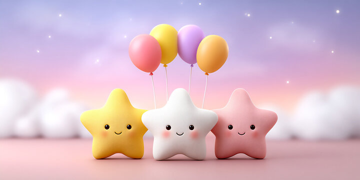 smiling stars with balloons cute wallpaper