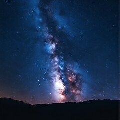 Obraz premium Majestic Milky Way galaxy stretching across a dark night sky above a silhouetted landscape