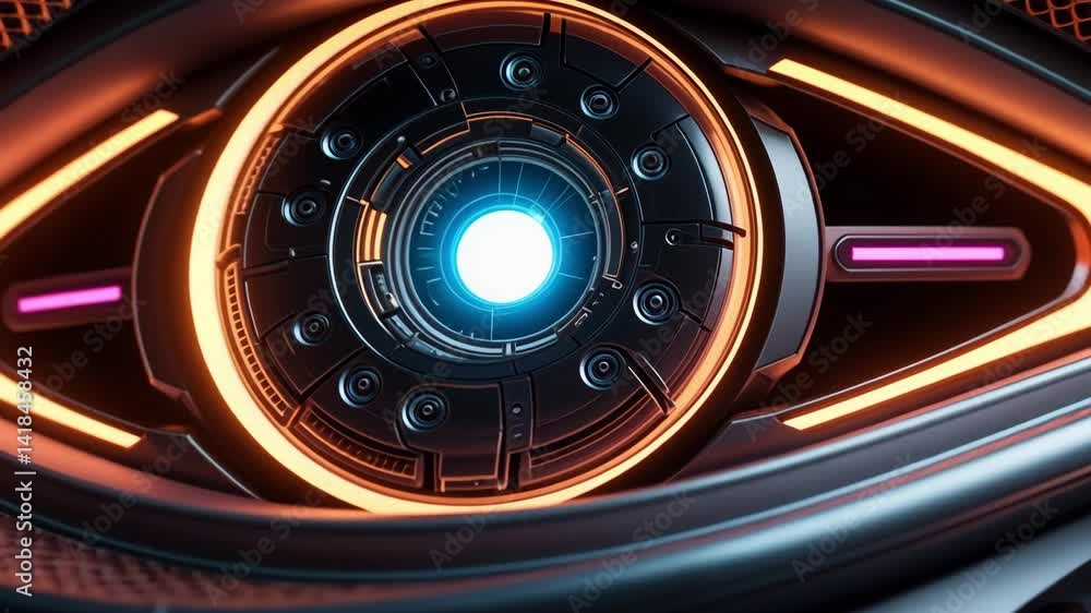 Poster close up of intelligent eye showcasing intricate mechanical details and shiny metallic finish that c