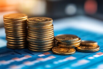 Gold Coin Stacks on Financial Chart Representing Investment Growth