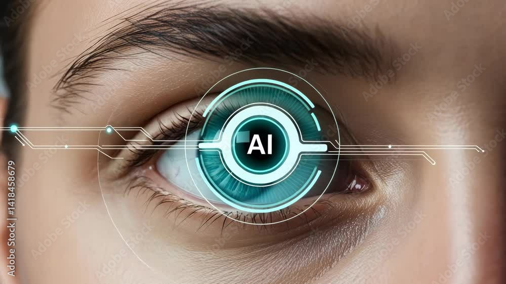 Poster futuristic close up of intelligent eye design showcasing advanced technology and innovation in visio