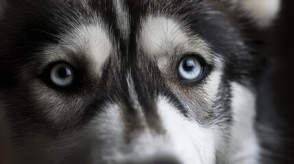 A close-up of an Alaskan Siberian Husky's striking blue eyes and thick fur - Animal Gorgeous Mammal Frozen Icy