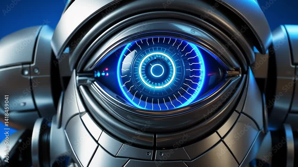 Aufkleber futuristic metallic robot with intelligent eye captivating design showcasing advanced artificial tec