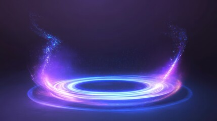 Abstract luminous portal with glowing particles showcasing circular waves