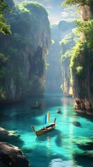 Realistic and breathtaking tropical bay surr