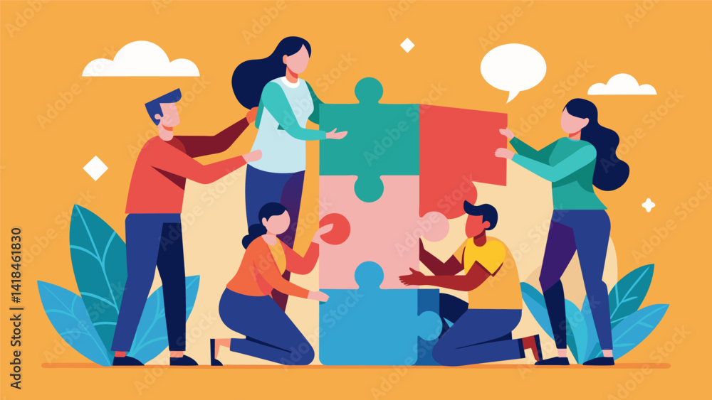 Poster a group activity requires participants to work together to solve a complex puzzle emphasizing the va