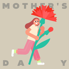Joyful Carnation Embrace- Modern Minimalist Mother's Day Celebration Illustration Card Design