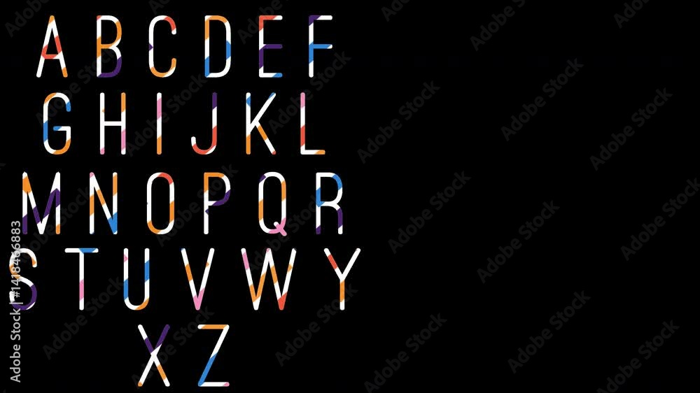 Poster animated alphabet with colorful glitch distortion. transparent background motion design