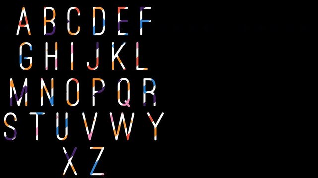 Animated Alphabet with Colorful Glitch Distortion. Transparent background motion design