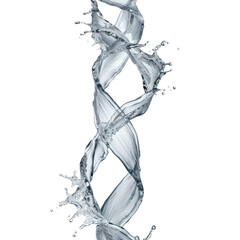 Spiral Water Splash with Dynamic Movement and Clear Liquid Droplets Capturing the Essence of Fluid Motion and Natural Elements, isolated transparent background