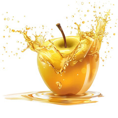 Fresh Juicy Apple with Golden Skin Splashing Water in Dynamic Liquid Burst on Isolated Transparent Background