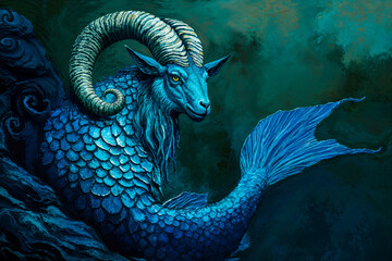 An underwater sea goat or Capricorn, half-goat half-fish legendary mythological creature