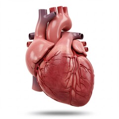 Detailed anatomical 3D rendering of a human heart. Ideal for medical education, science, and healthcare visuals. Realistic model isolated on a clean white background.
