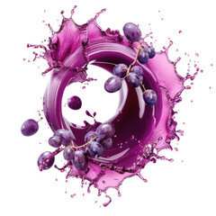Fresh and Juicy Grapes Splashing in Purple Liquid, Creating a Vibrant and Refreshing Scene for Healthy Snack and Beverage Concepts, isolated transparent background