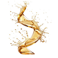 Dynamic Golden Liquid Splash with Swirling Movement and Energetic Water Effects Capturing Beauty in Motion for Creative Projects, isolated transparent background