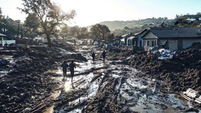 Town street after mudslide