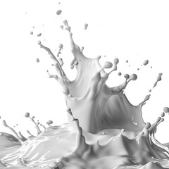 White paint splash on a clean surface creating dynamic shapes and textures with motion and energy, suitable for artistic or design uses, isolated transparent background