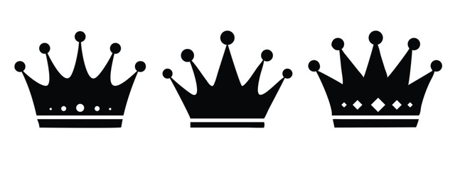 Black Crown Silhouettes Set Royal King Queen Icon Design. crown, black, silhouette, royal, icon, queen, king, symbol, graphic, design